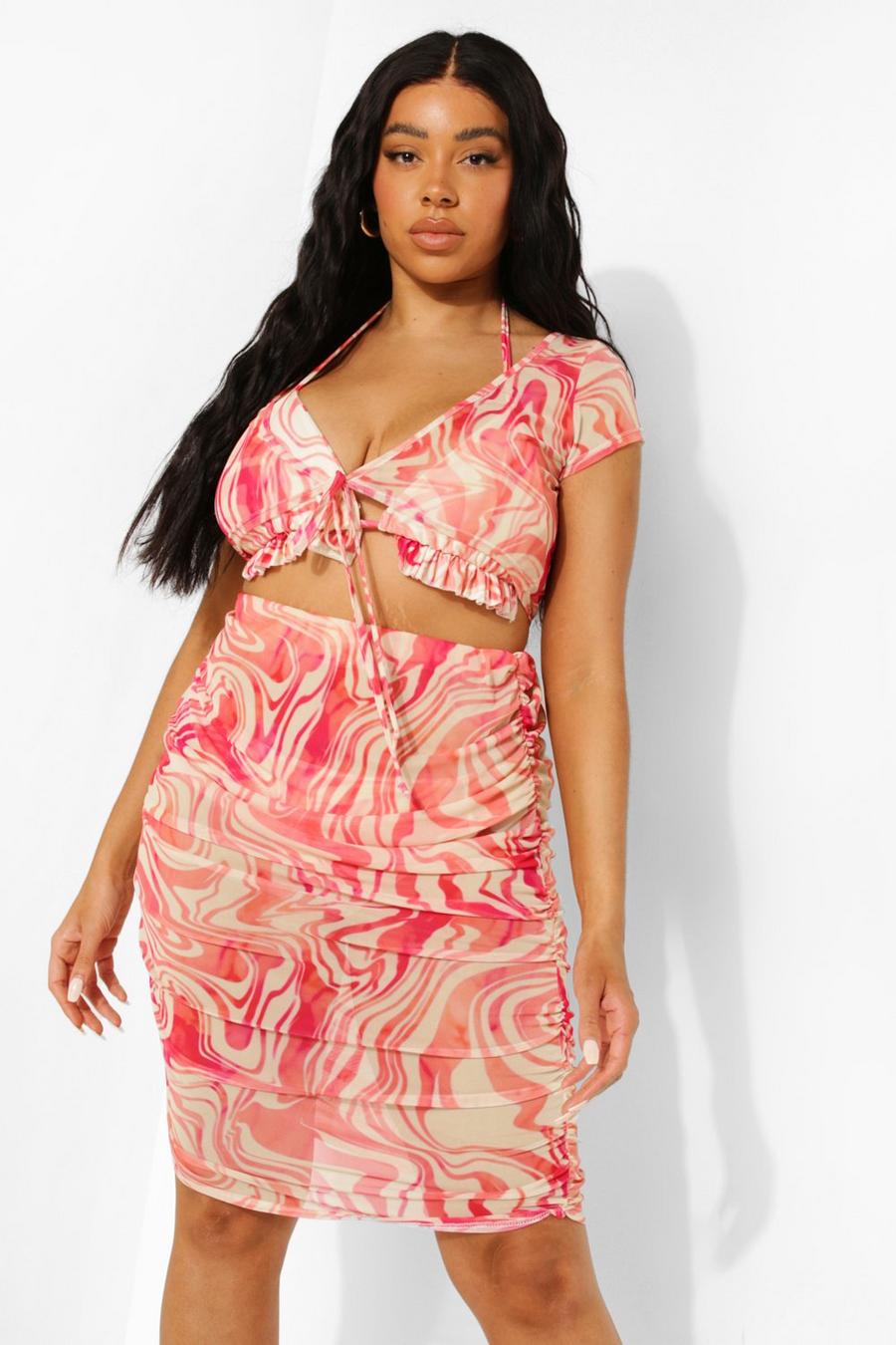 Pink Plus Wave Print Beach Co-ord image number 1