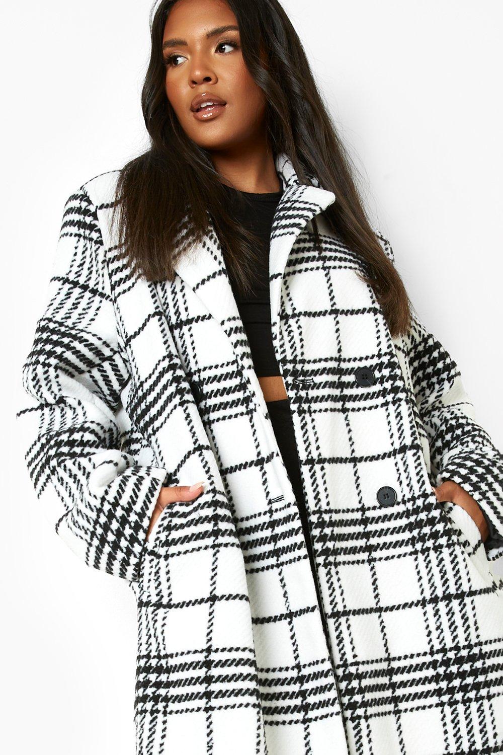 Plus Check Wool Look Coat