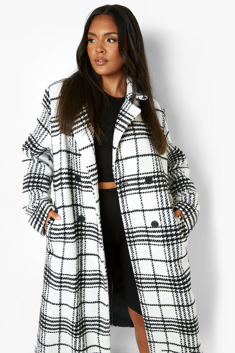 Women s Plus Check Wool Look Coat Boohoo UK