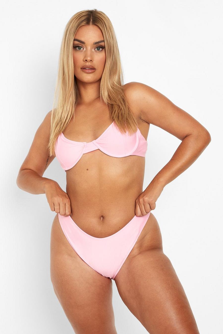 Plus Bikini mit Bügeln und hohem Beinausschnitt, Pink image number 1