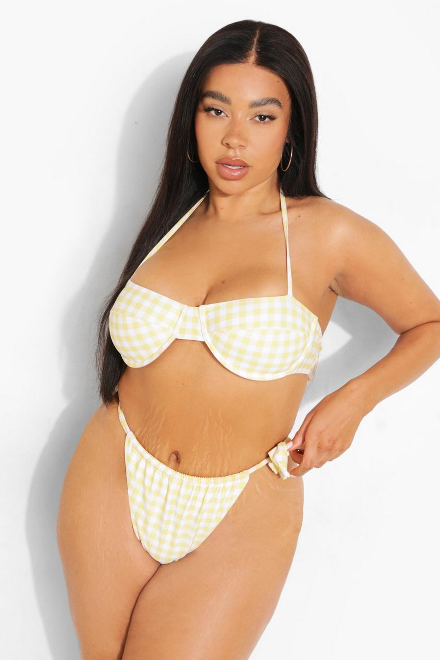 Grande taille - Bikini à armatures et carreaux, Yellow image number 1