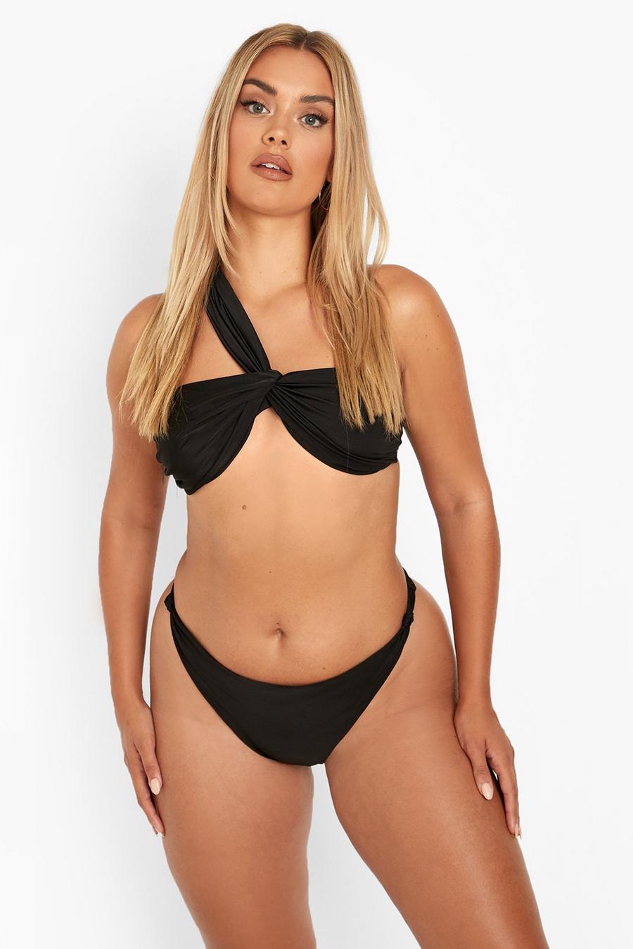 Black Plus One Shoulder Twist Bikini image number 1