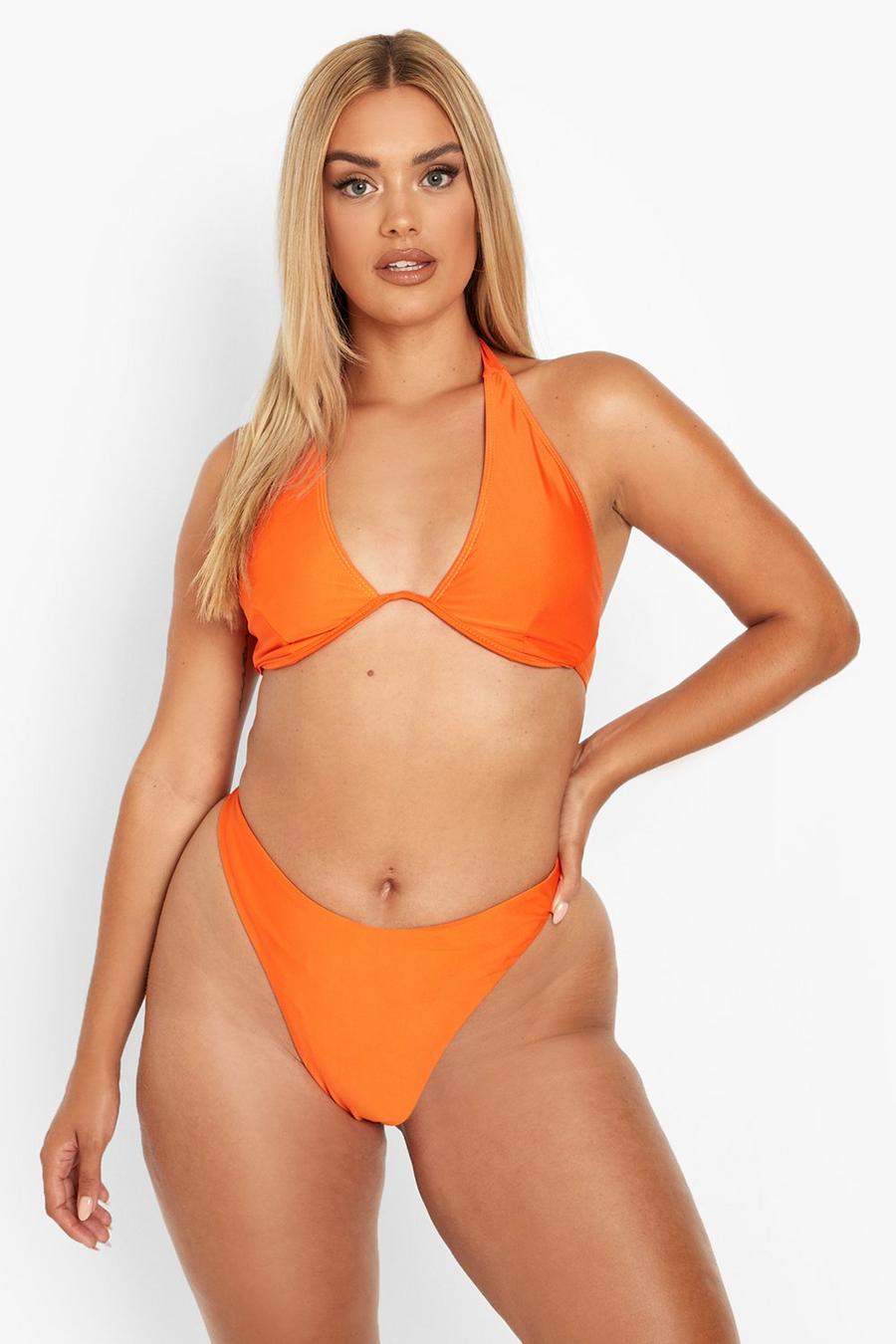 Set bikini Plus Size con slip a perizoma e top con ferretto, Orange image number 1