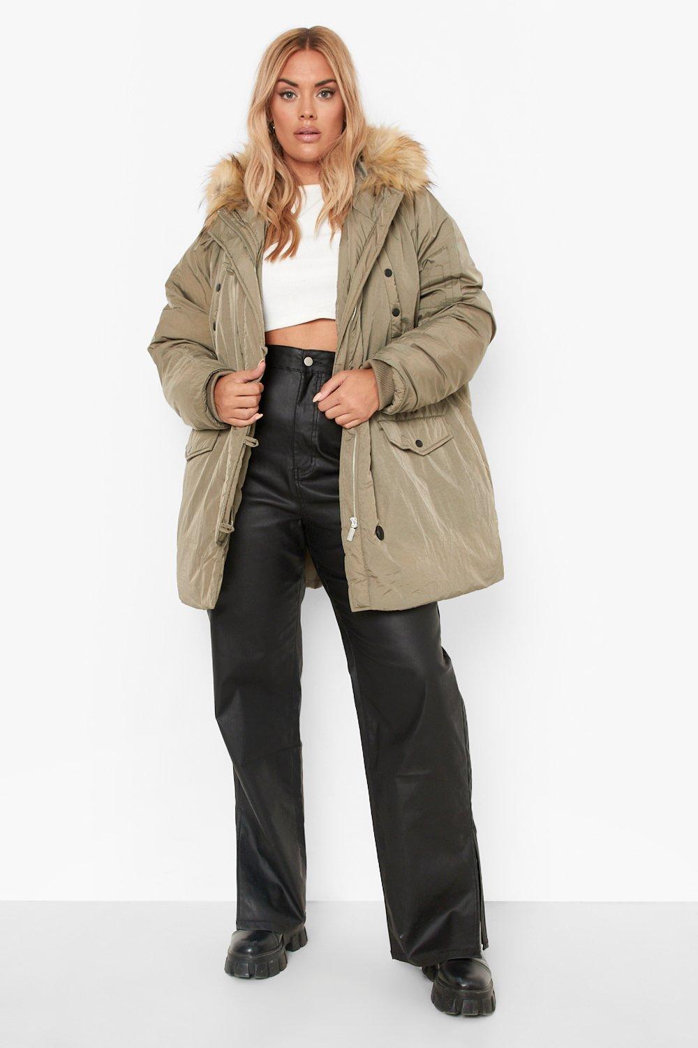 Grande taille Parka avec capuche en fausse fourrure boohoo