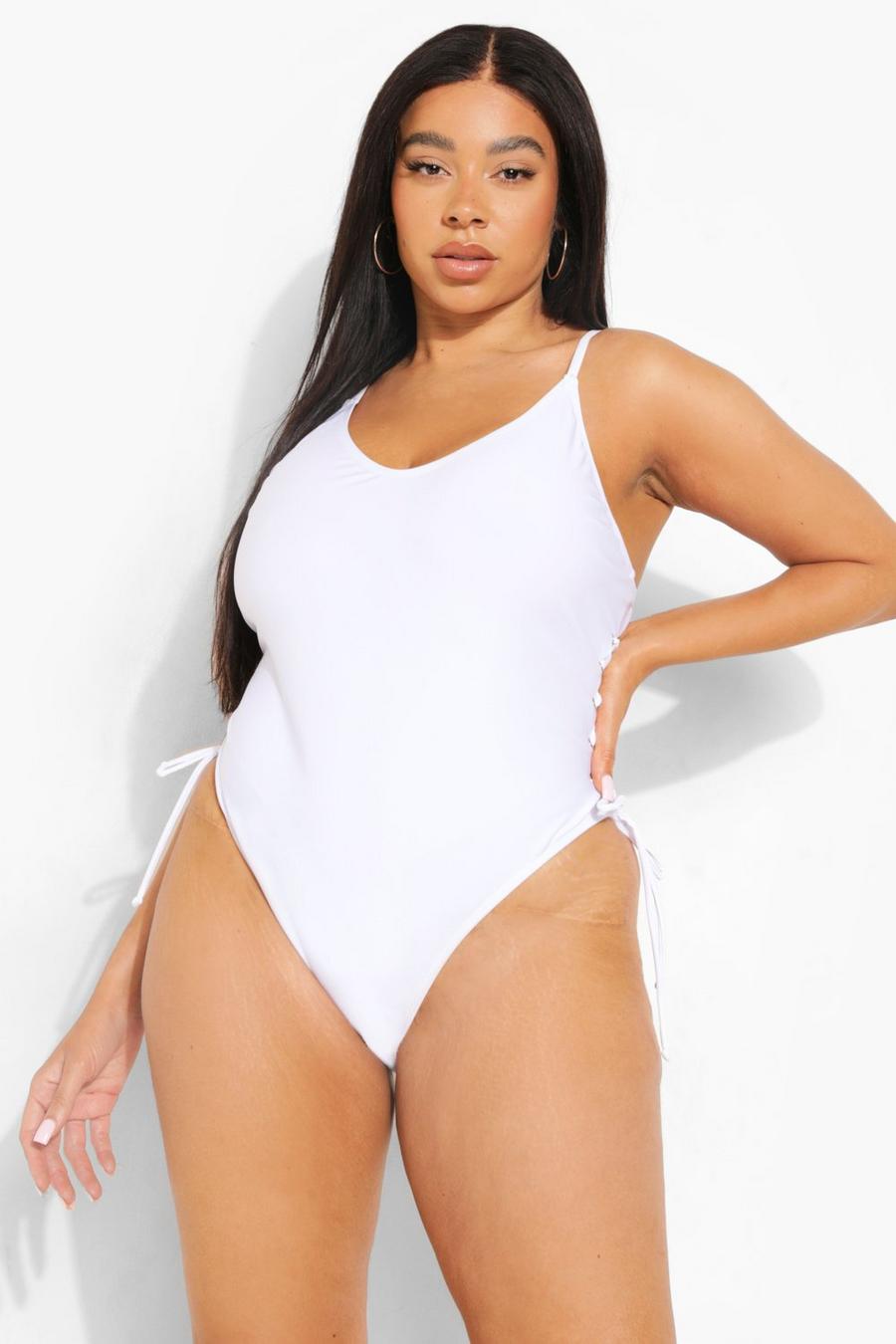 White Plus Lace Up Side Swimsuit image number 1