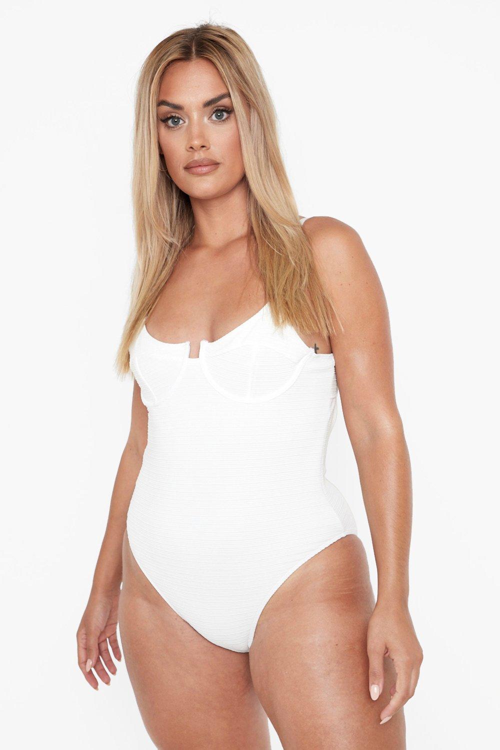 Plus Crinkle Tummy Control Bandeau Ruched Swimsuit