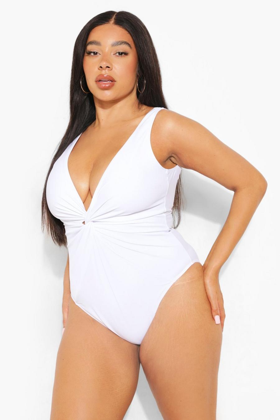 White Plus Twist Front Swimsuit image number 1