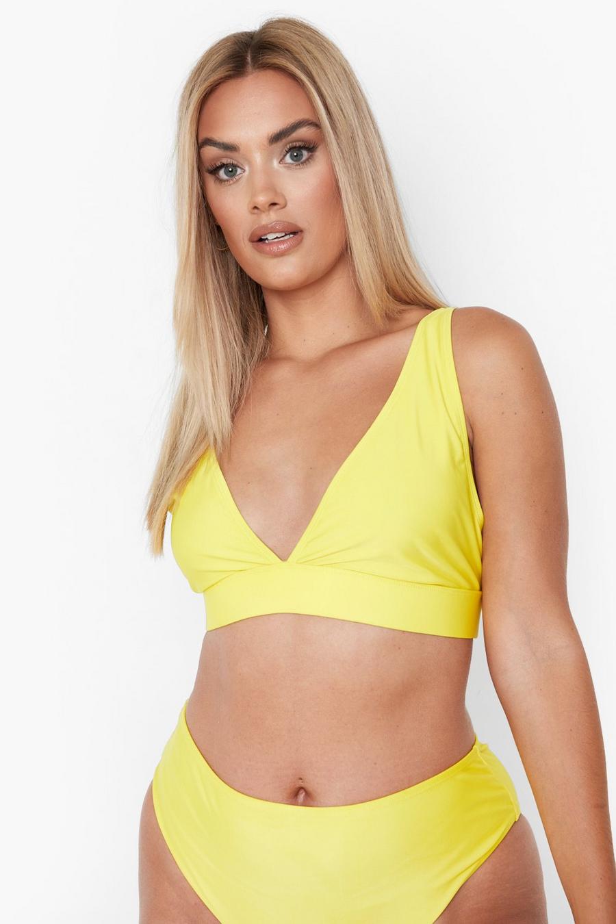 Plus recyceltes Bikinioberteil mit tiefem Ausschnitt, Yellow image number 1