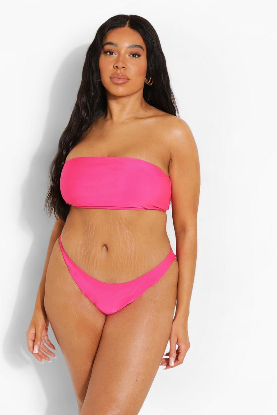 Slip bikini Plus Size sgambato in fibre riciclate, Hot pink rosa