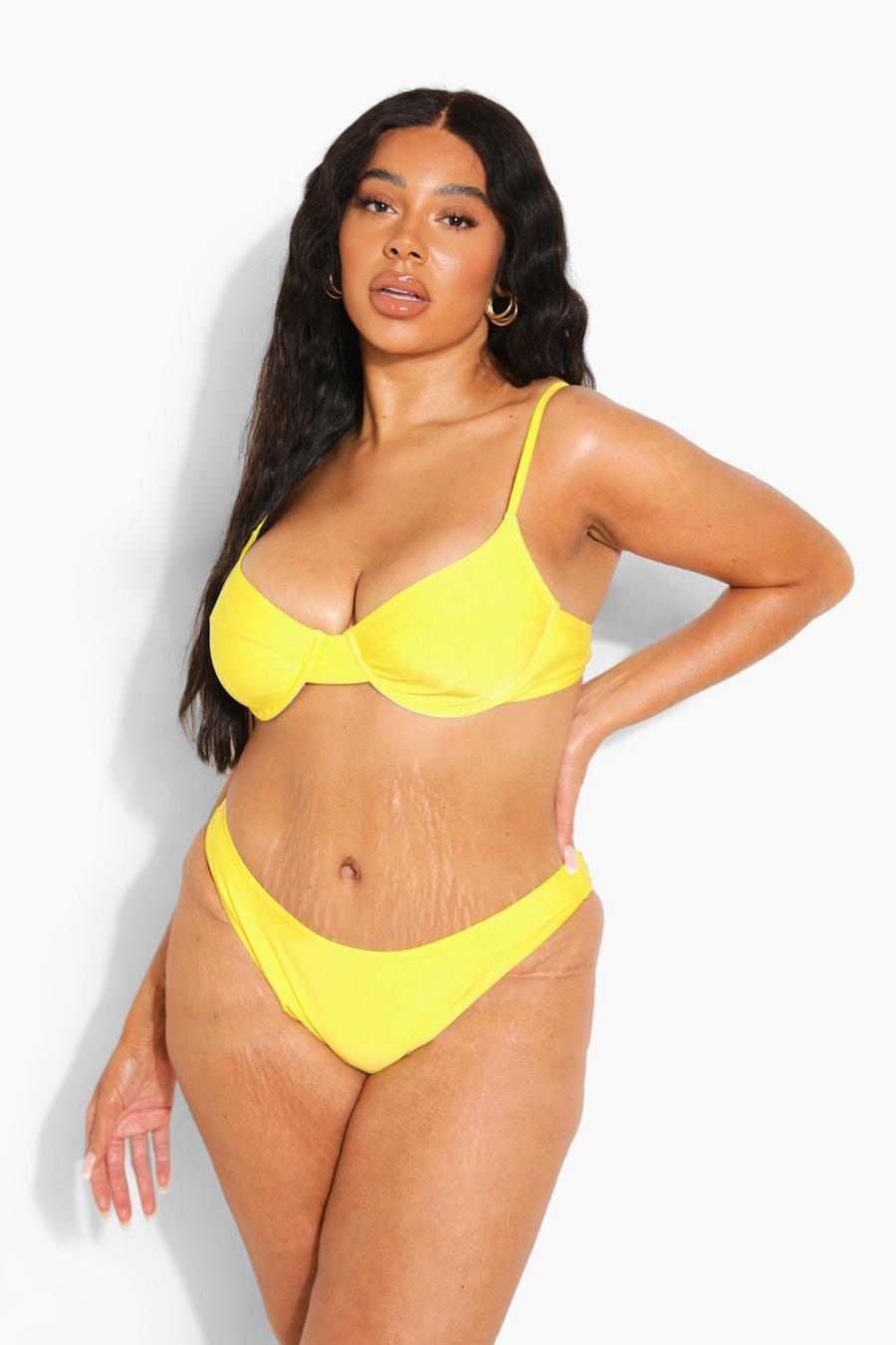 Slip bikini Plus Size sgambato in fibre riciclate, Yellow giallo