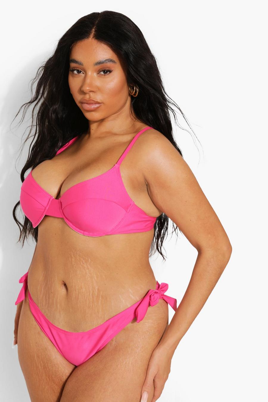 Hot pink Plus Recycled Tie Side Bikini Bottoms