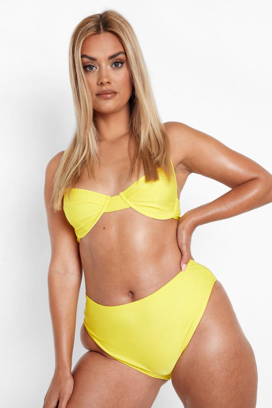 Slip bikini Plus Size a vita alta in fibre riciclate, Yellow giallo