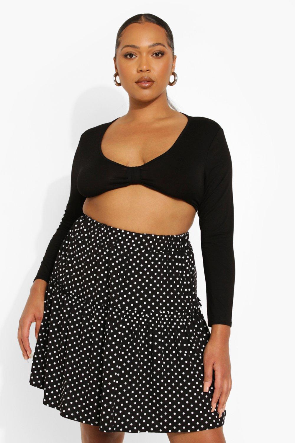 Black and white hotsell plus size skater skirt