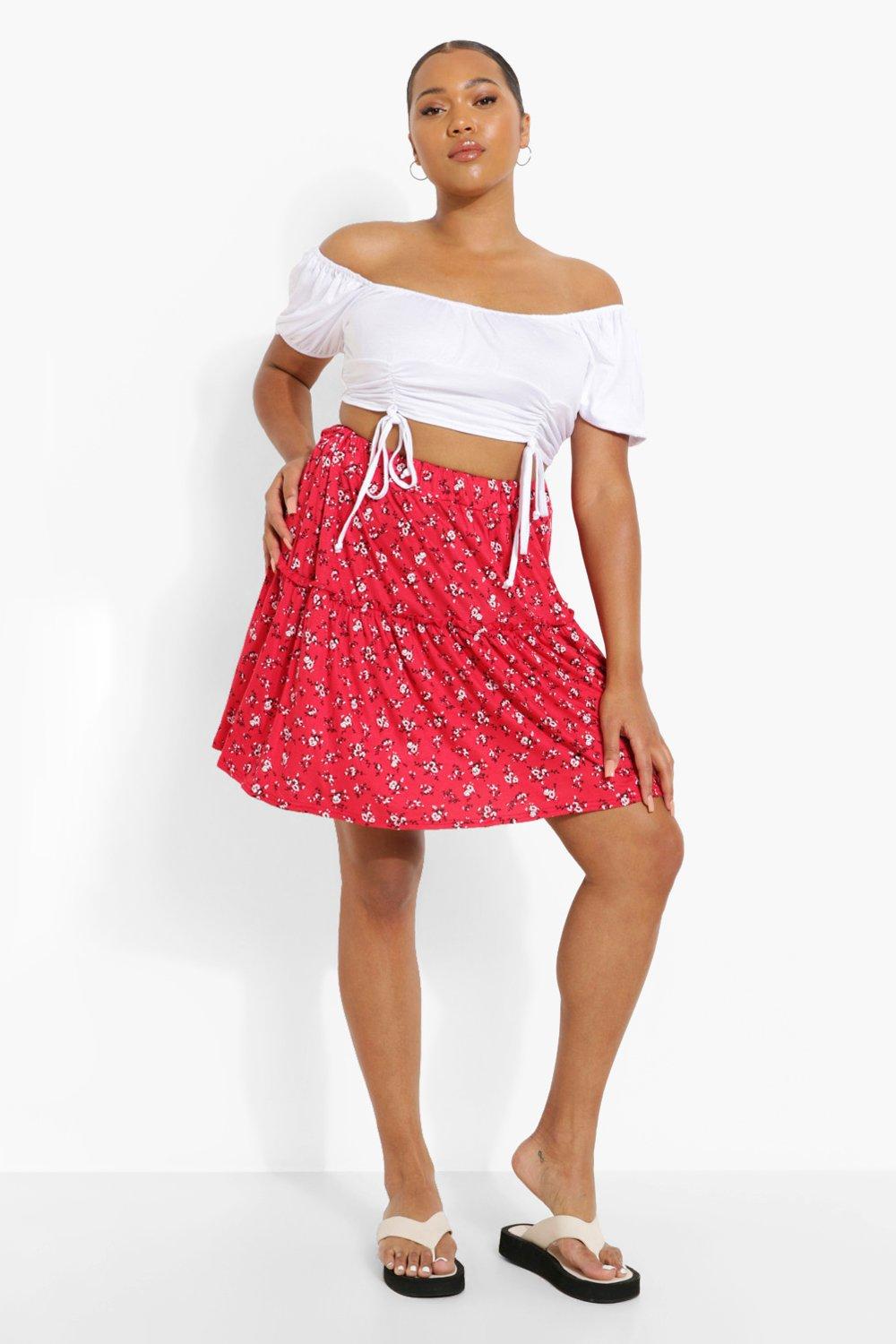 Red ditsy floral skater skirt new arrivals