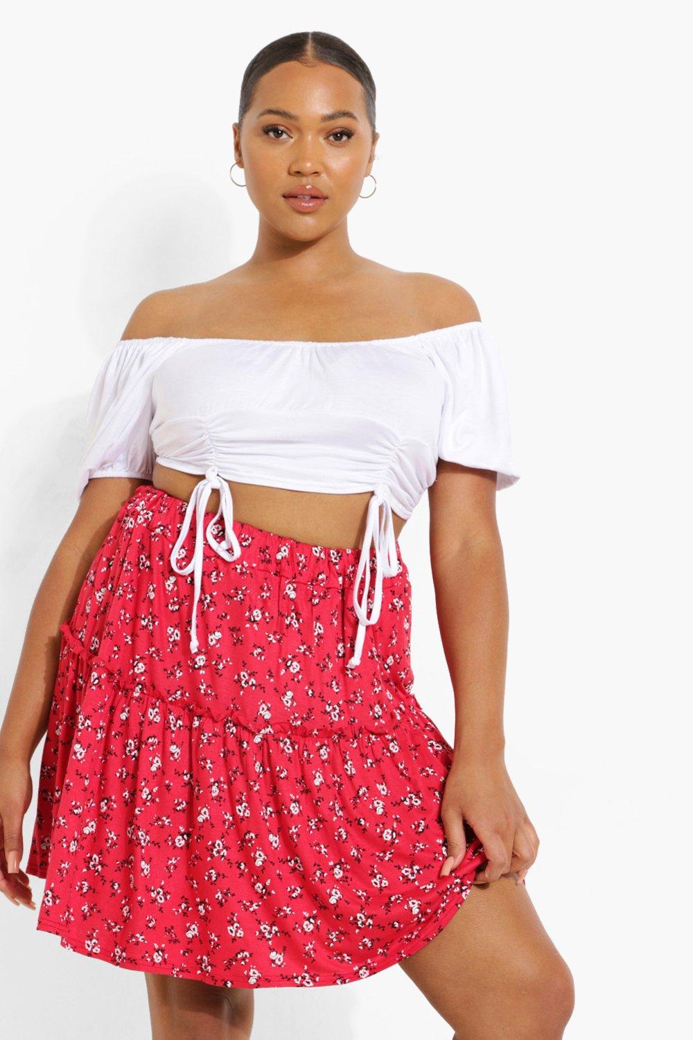 Plus Ditsy Floral Mini Skater Skirt boohoo DK