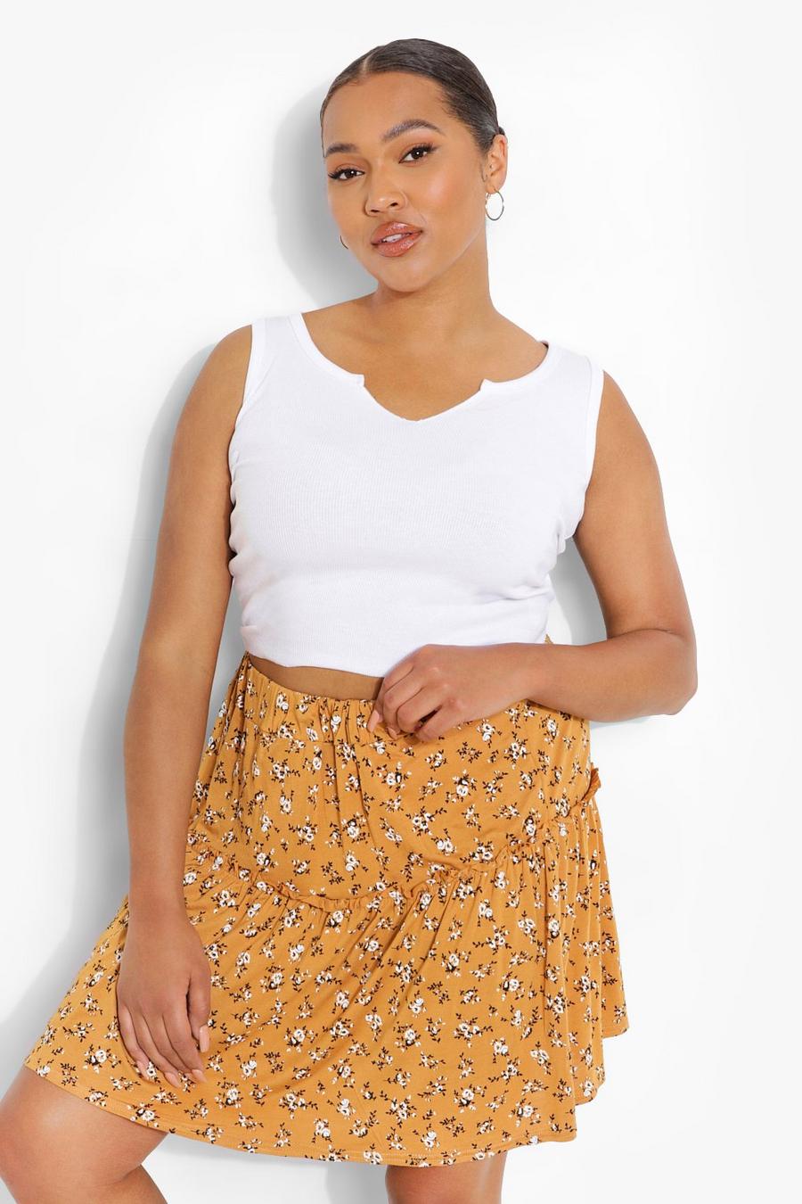 Yellow Plus Ditsy Floral Mini Skater Skirt image number 1