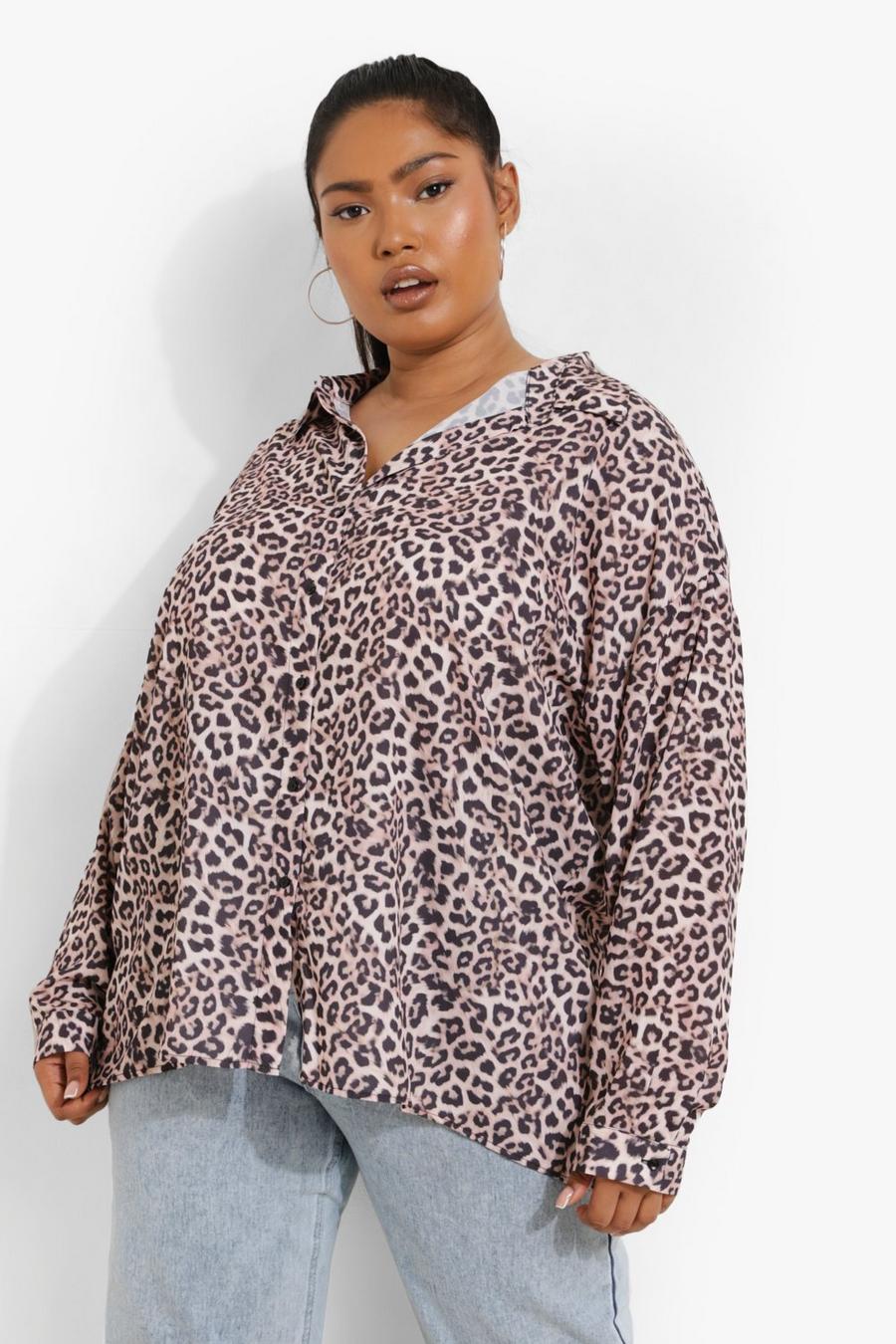 Camicia Plus Size leopardata, Brown image number 1