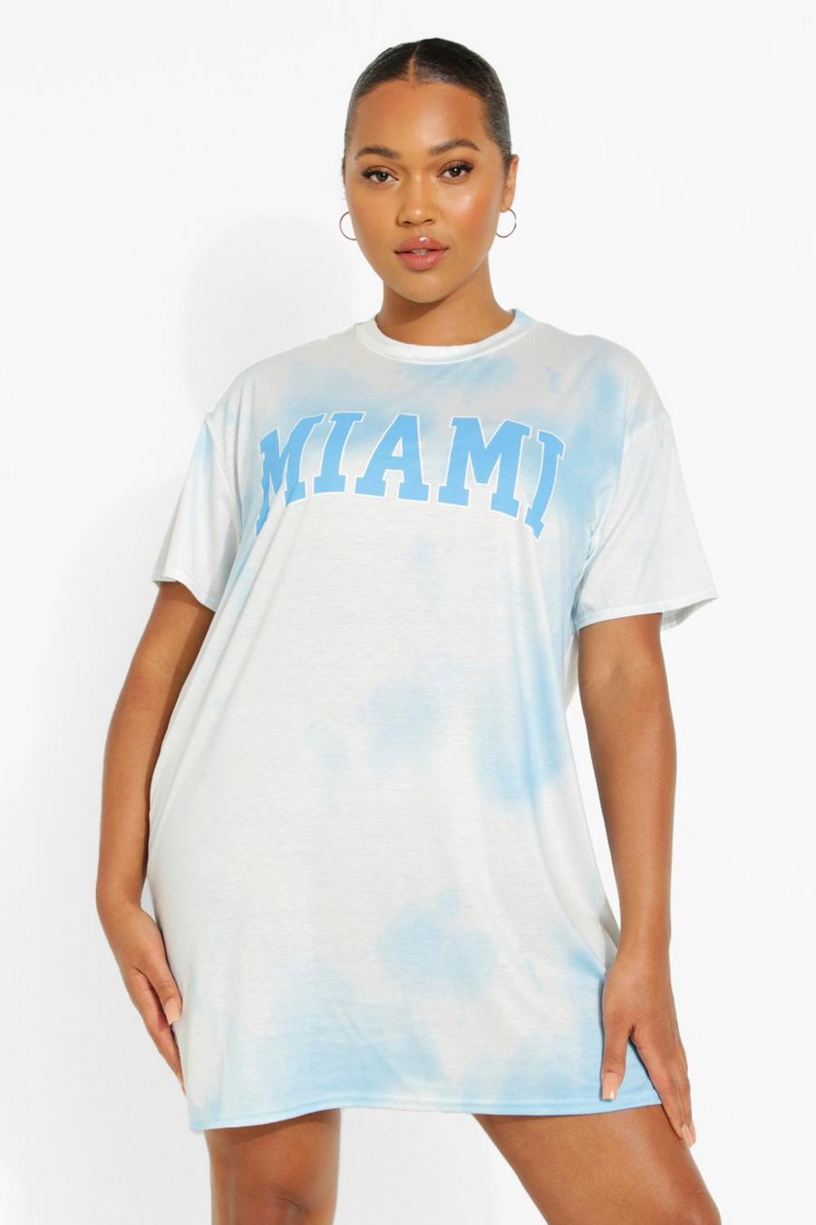 Blue Plus Tie Dye Miami Graphic T-Shirt Dress image number 1