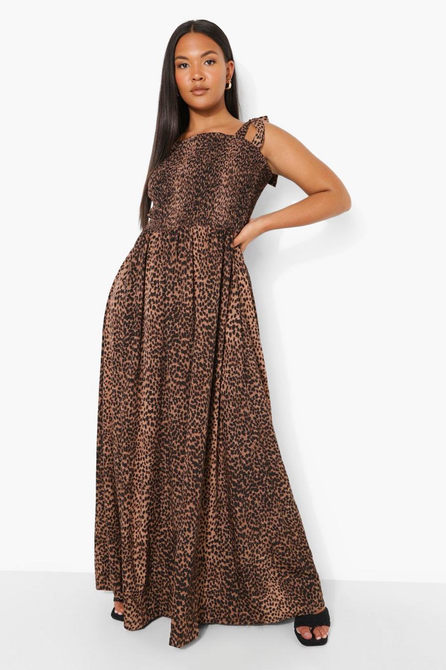 Plus Woven Leopard Shirred Maxi Dress image number 1