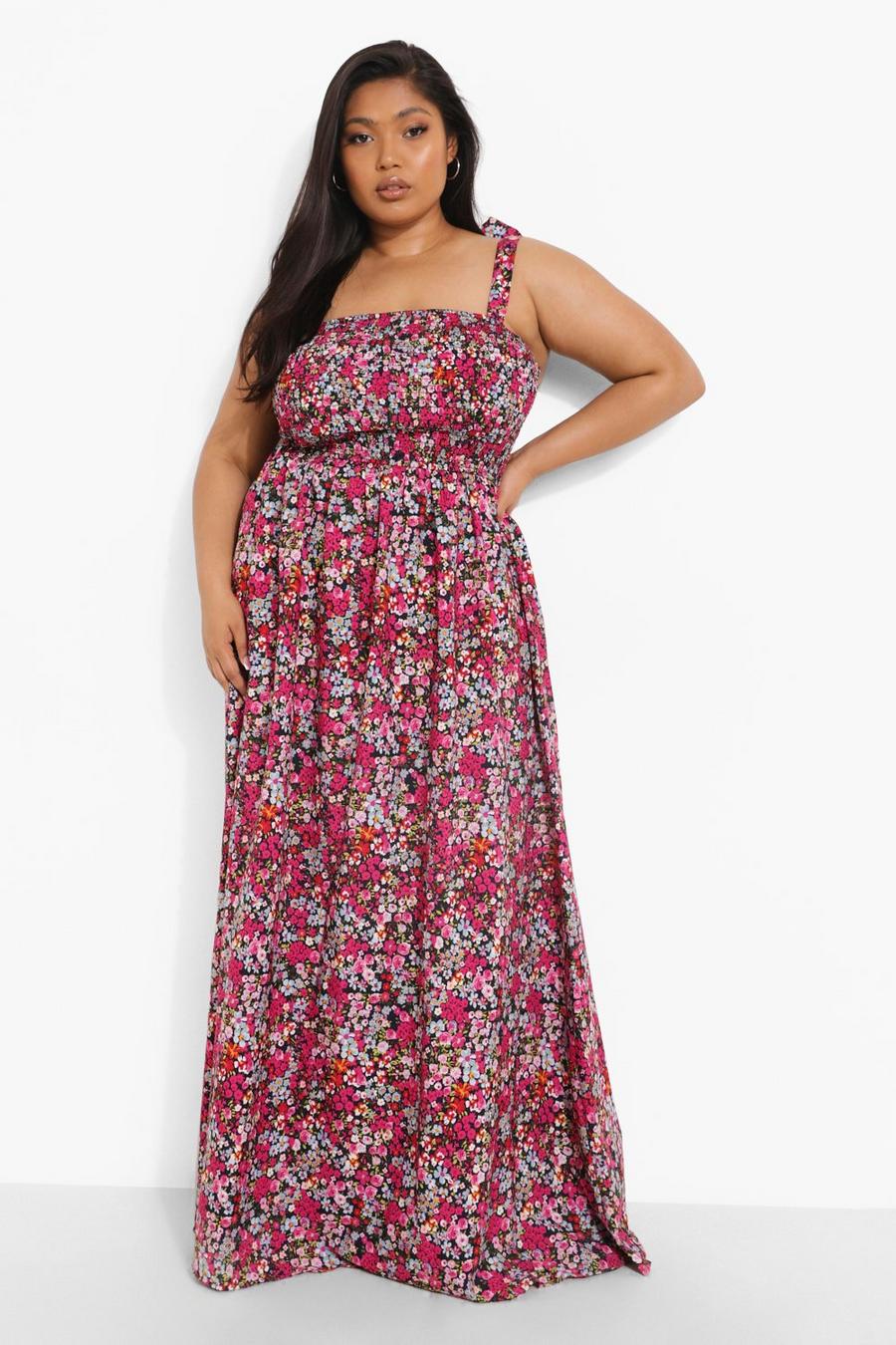 Multi Plus Woven Shirred Floral Maxi Dress image number 1