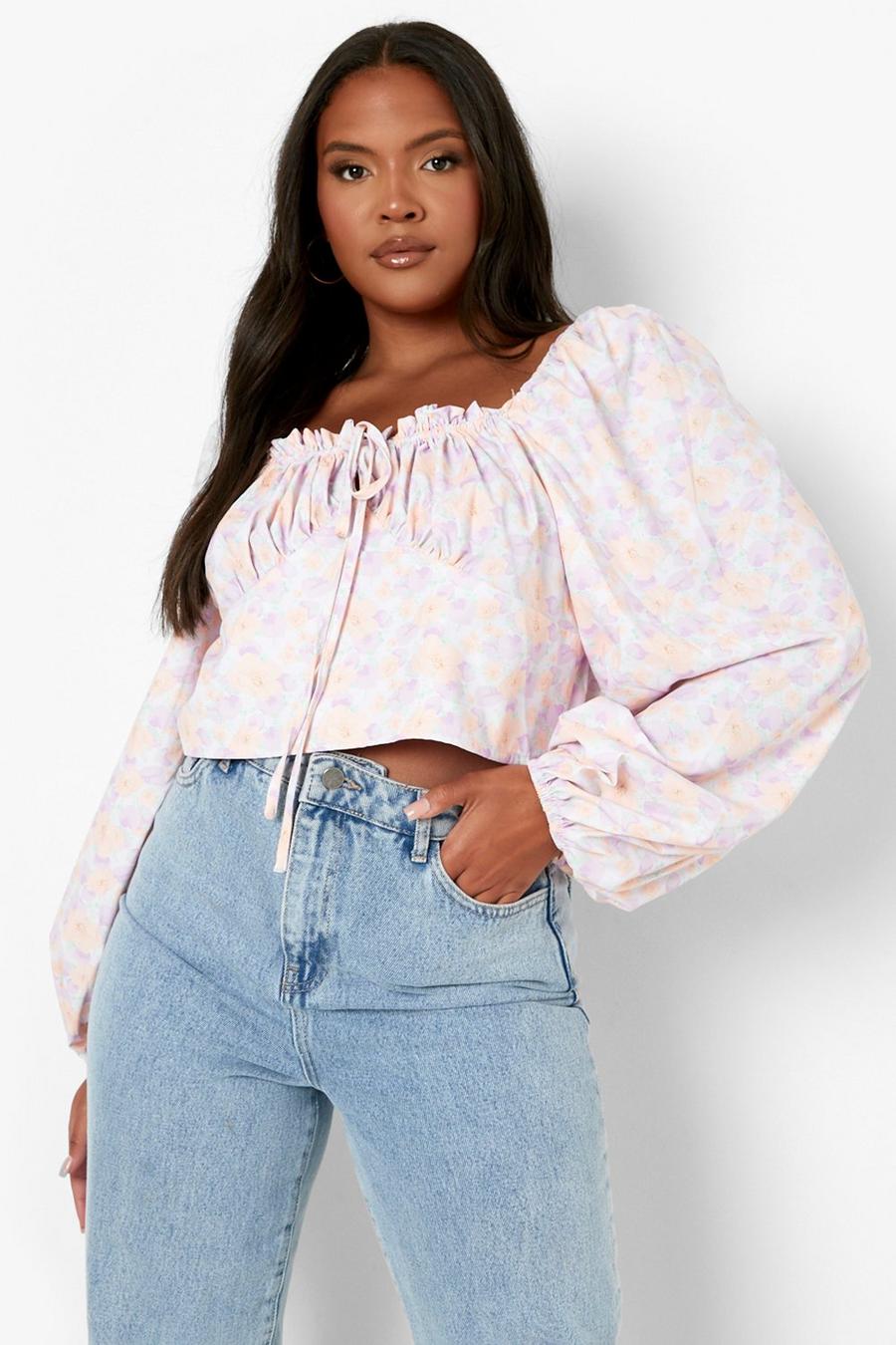 Lilac Plus Floral Puff Sleeve Blouse image number 1