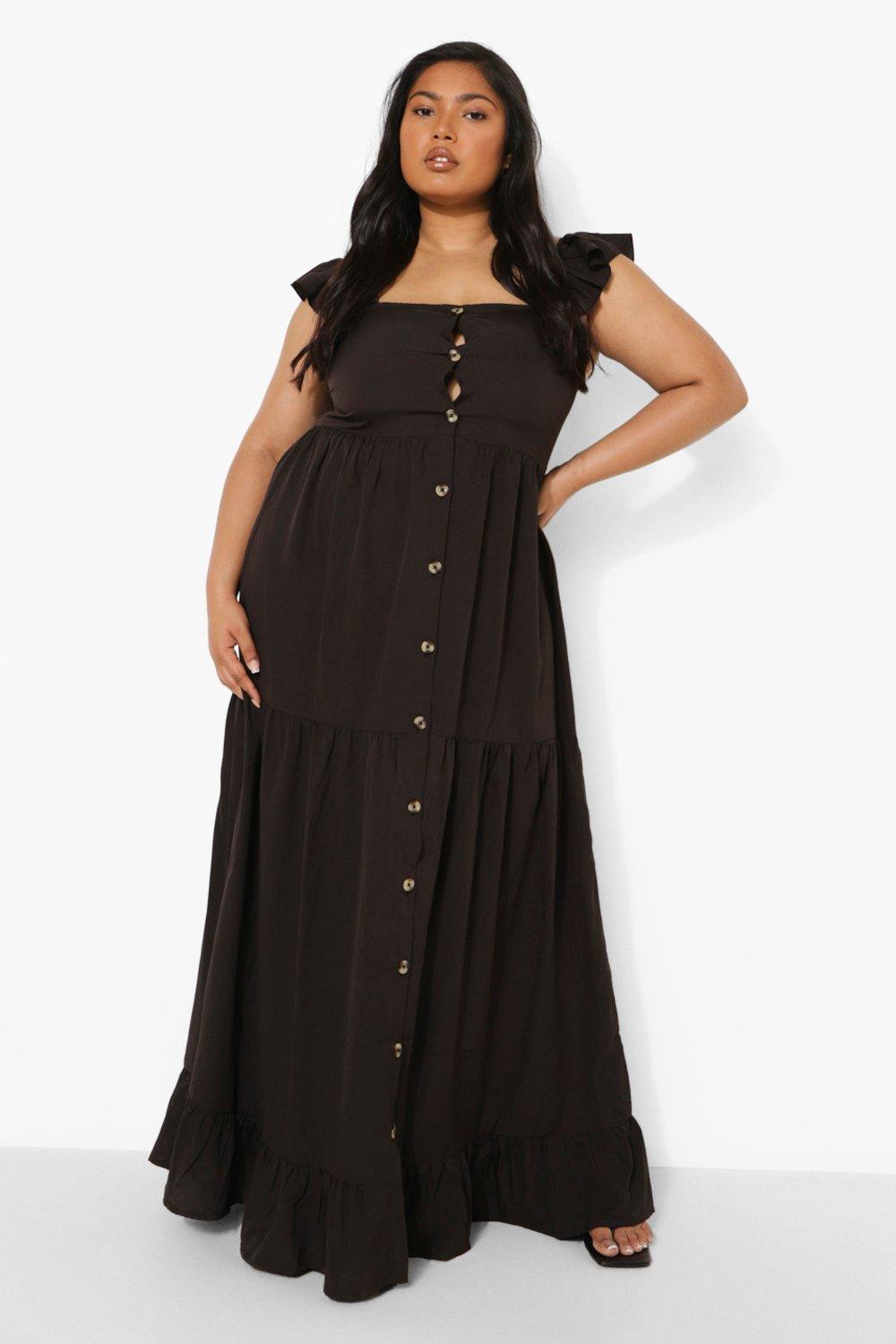 Plus size black outlet maxi dress with pockets