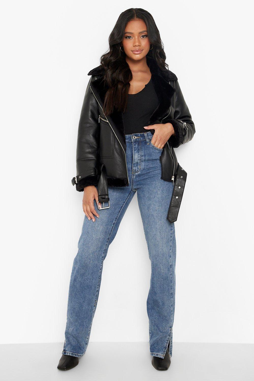 Black petite aviator jacket best sale