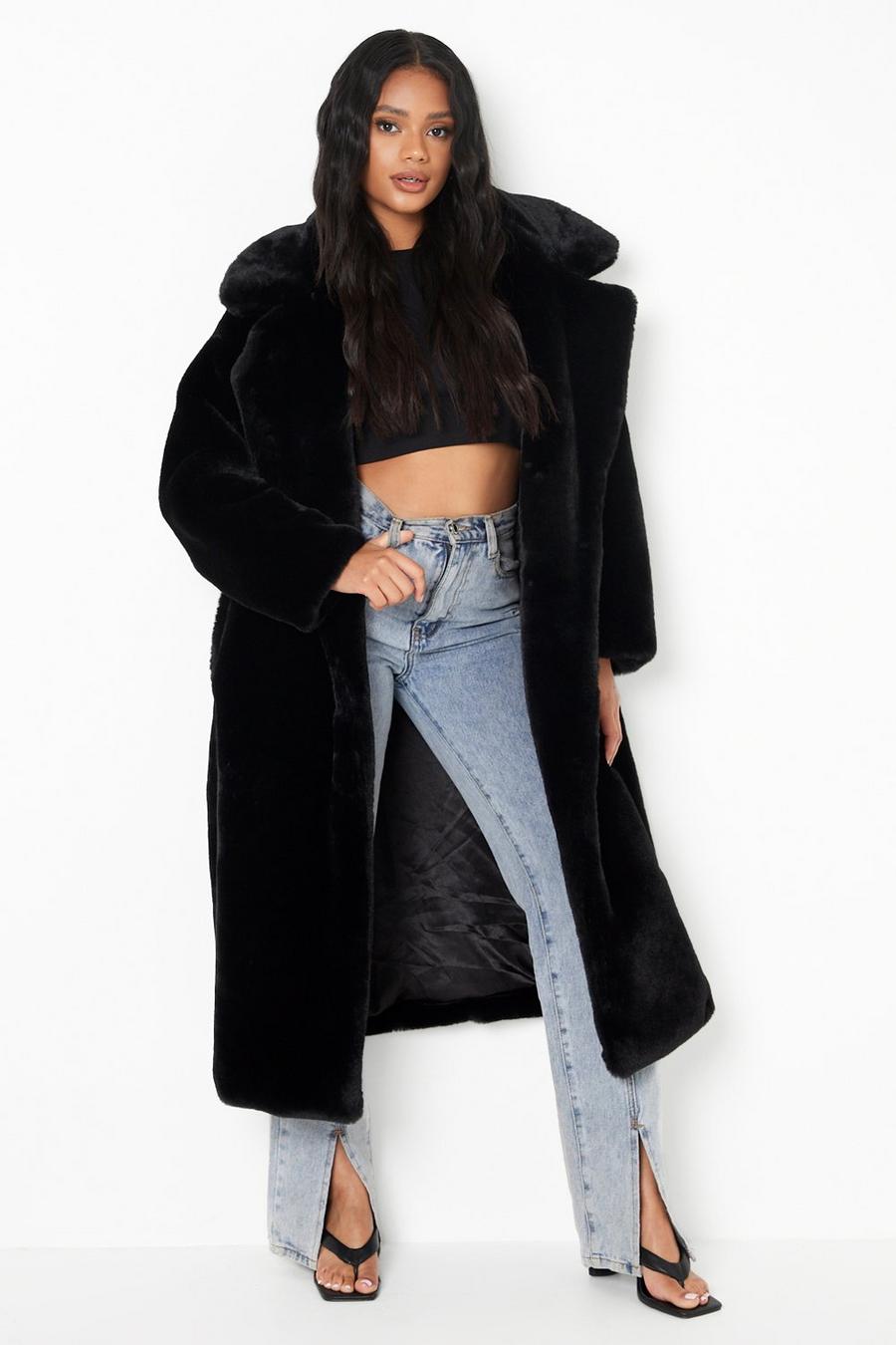 Black Petite Luxe Faux Fur Longline Coat image number 1