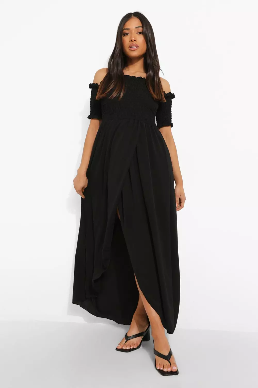 Petite Shirred Wrap Front Maxi Dress