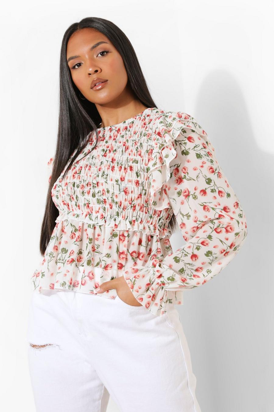 White Plus Shirred Frill Blouse image number 1