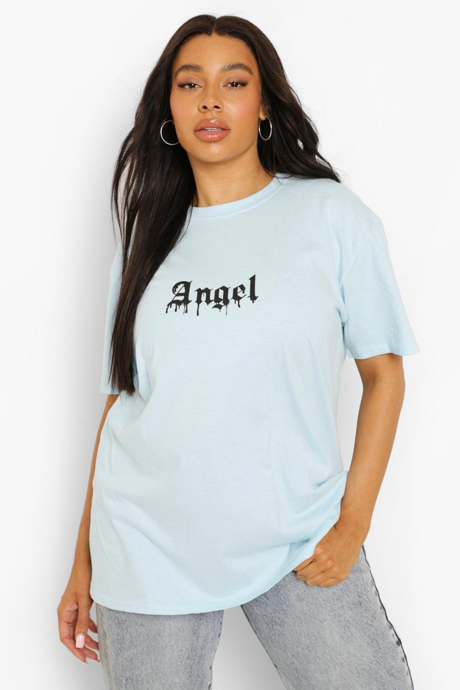 Baby blue Plus Angel Print T-Shirt image number 1