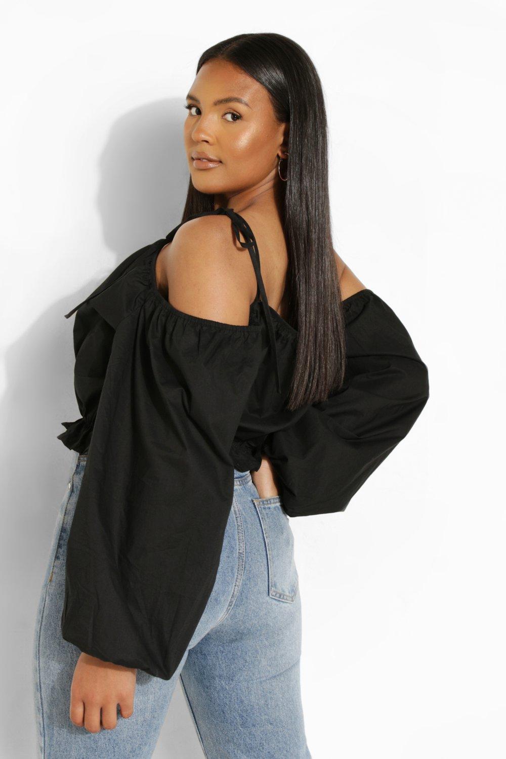 Black cotton bardot top online