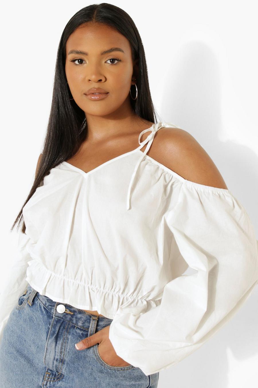 White Plus Cotton Off The Shoulder Top image number 1