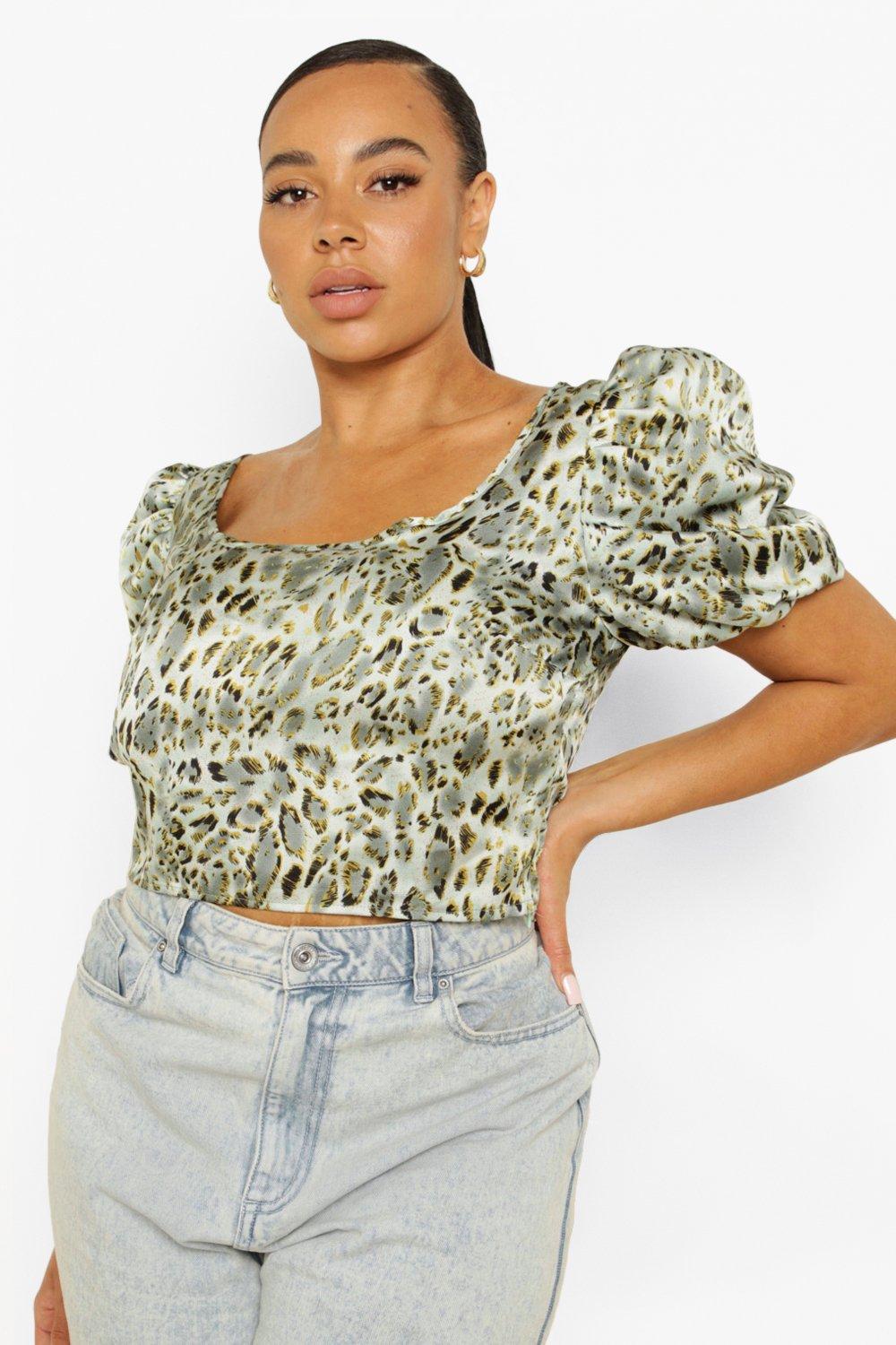 Satin puff sleeve crop top hot sale