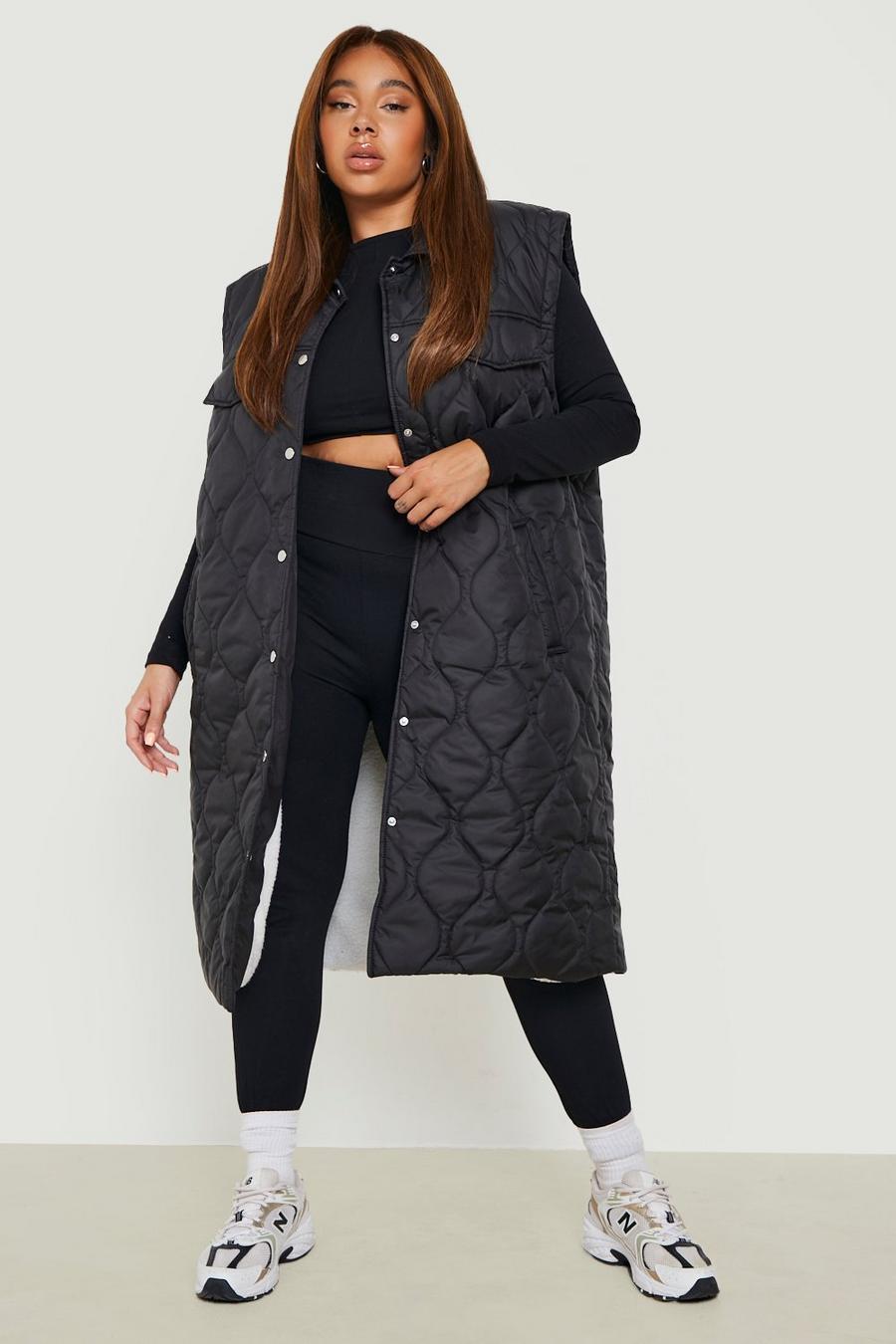 Black Plus Diamond Quilted Padded Gilet image number 1