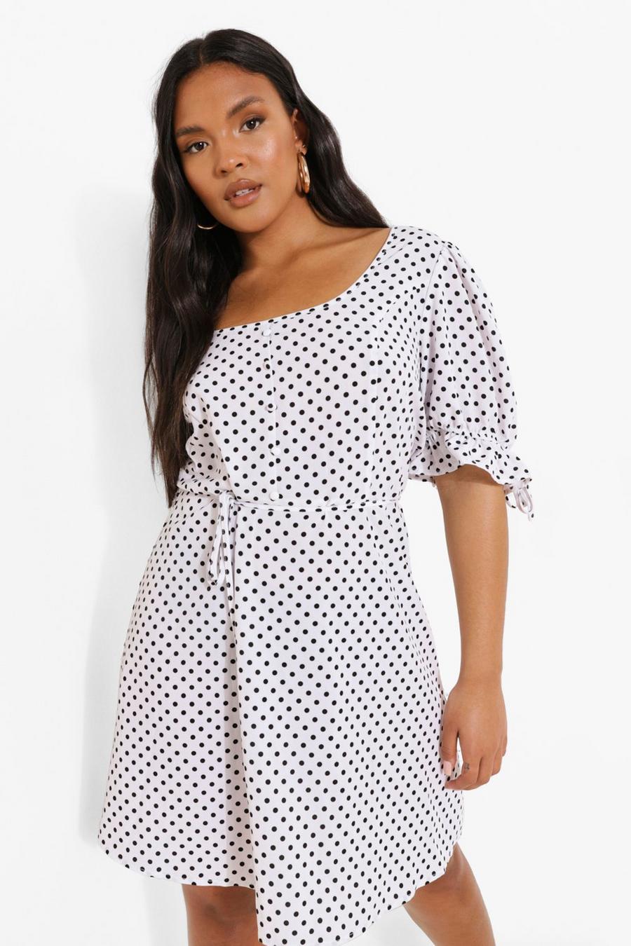 White Plus Woven Polka Dot Tea Dress image number 1