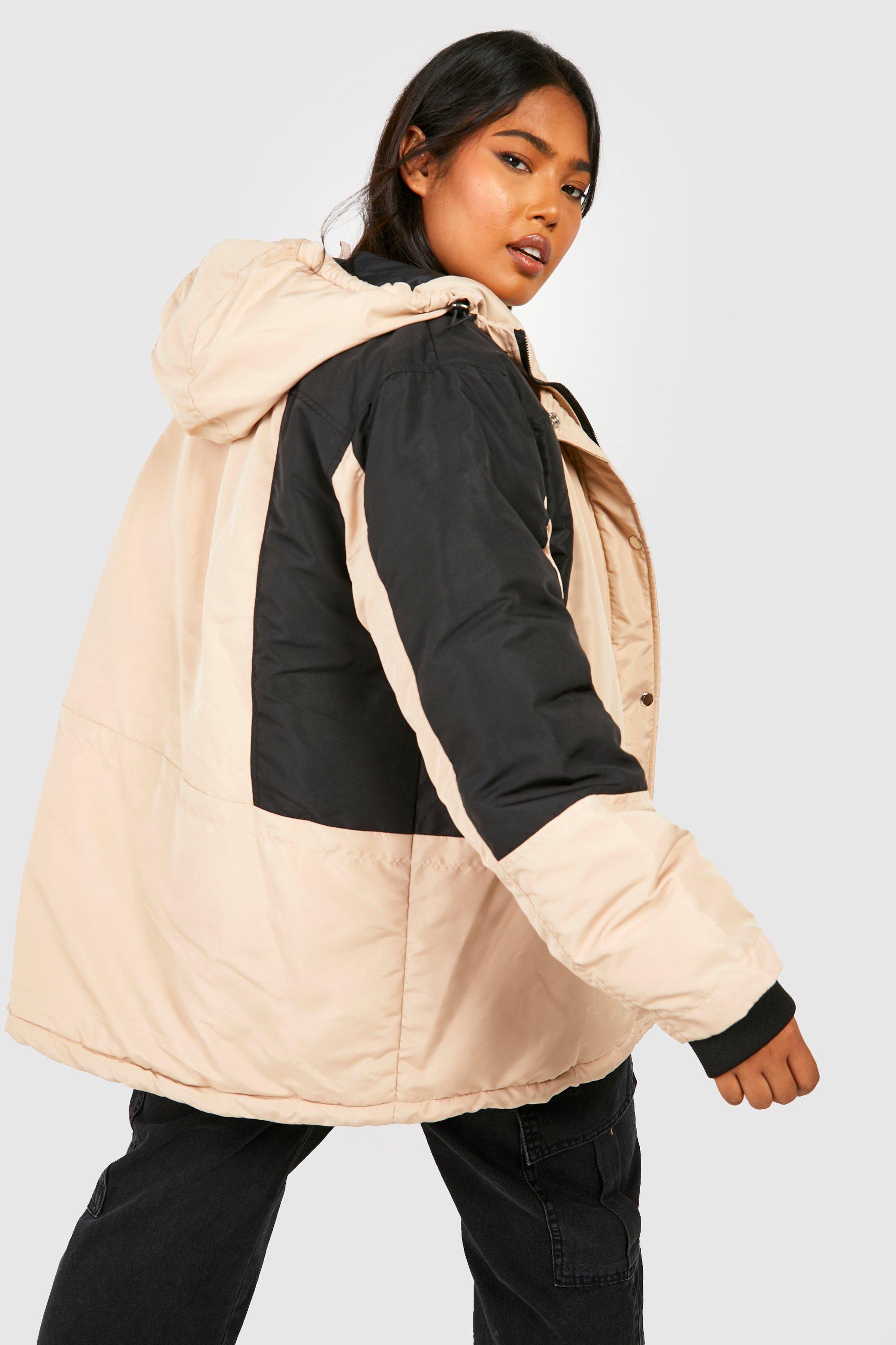 ASOS DESIGN puffer jacket with high neck in stone