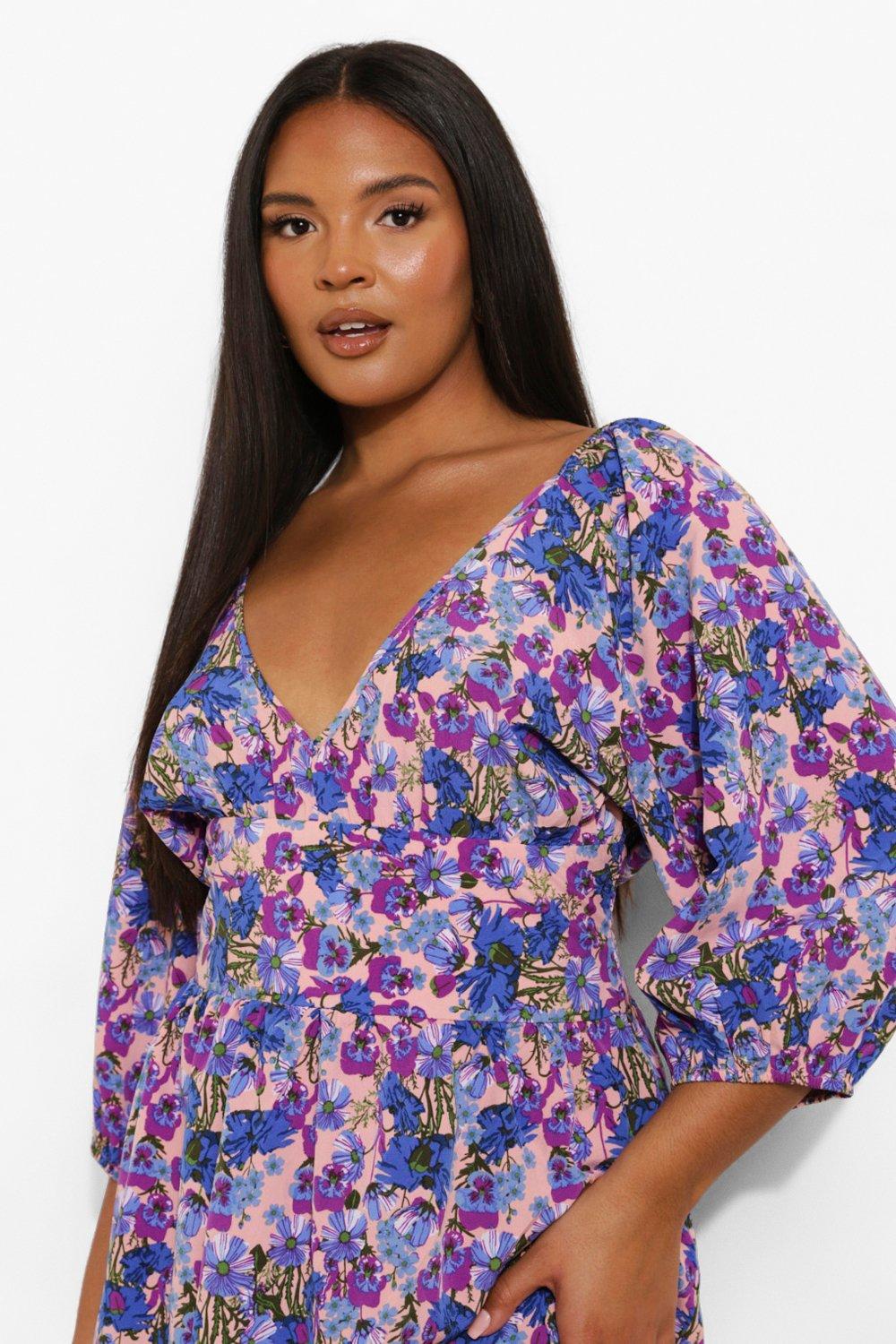 PATLOLLAV Plus Size Midi Dress for Women Fashion Floral Print V