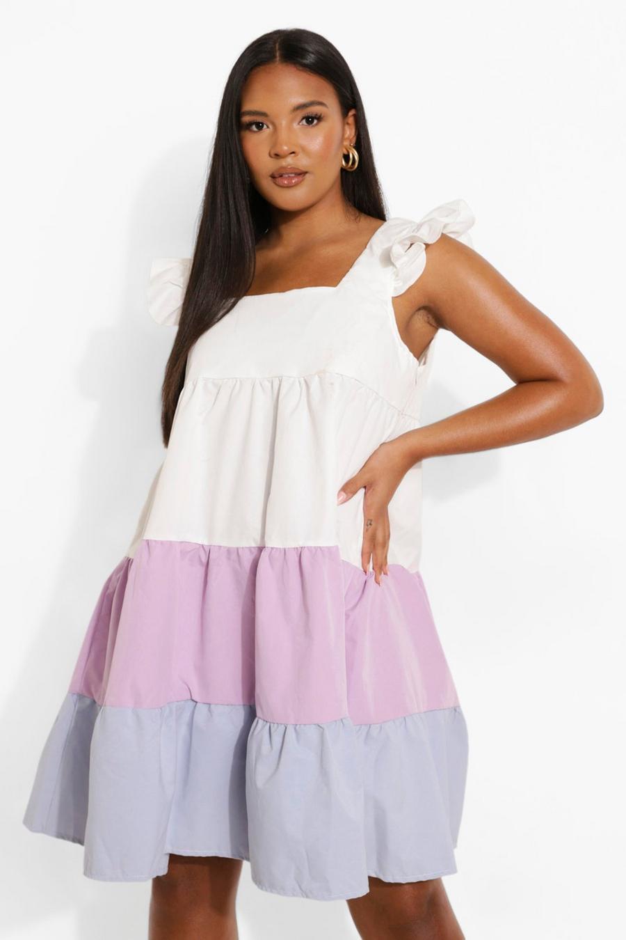 Lilac Plus Color Block Tiered Smock Dress image number 1