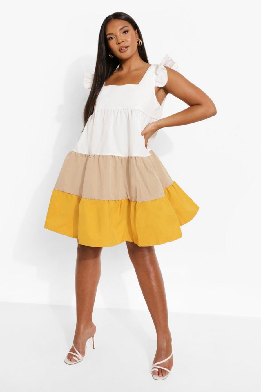 Mustard Plus Colour Block Tiered Smock Dress image number 1