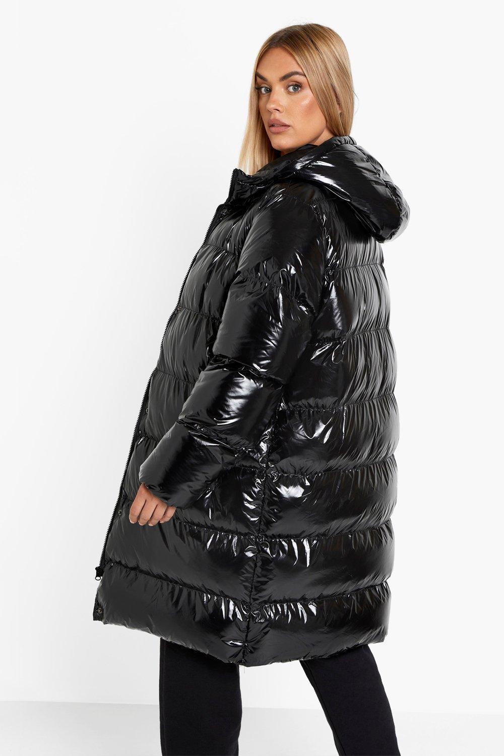 Plus size black shiny coat on sale