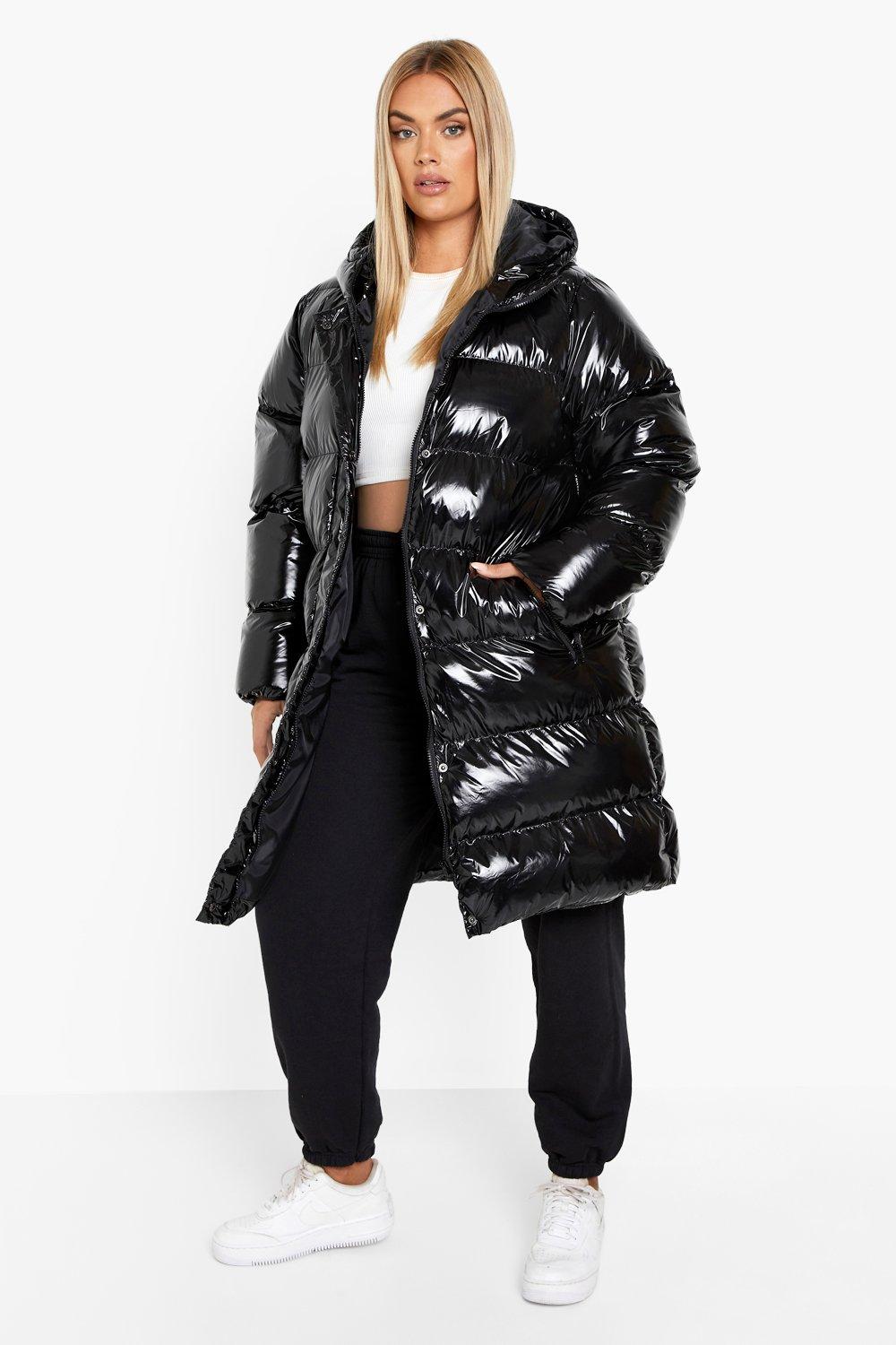 missguided maxi shine hooded puffer