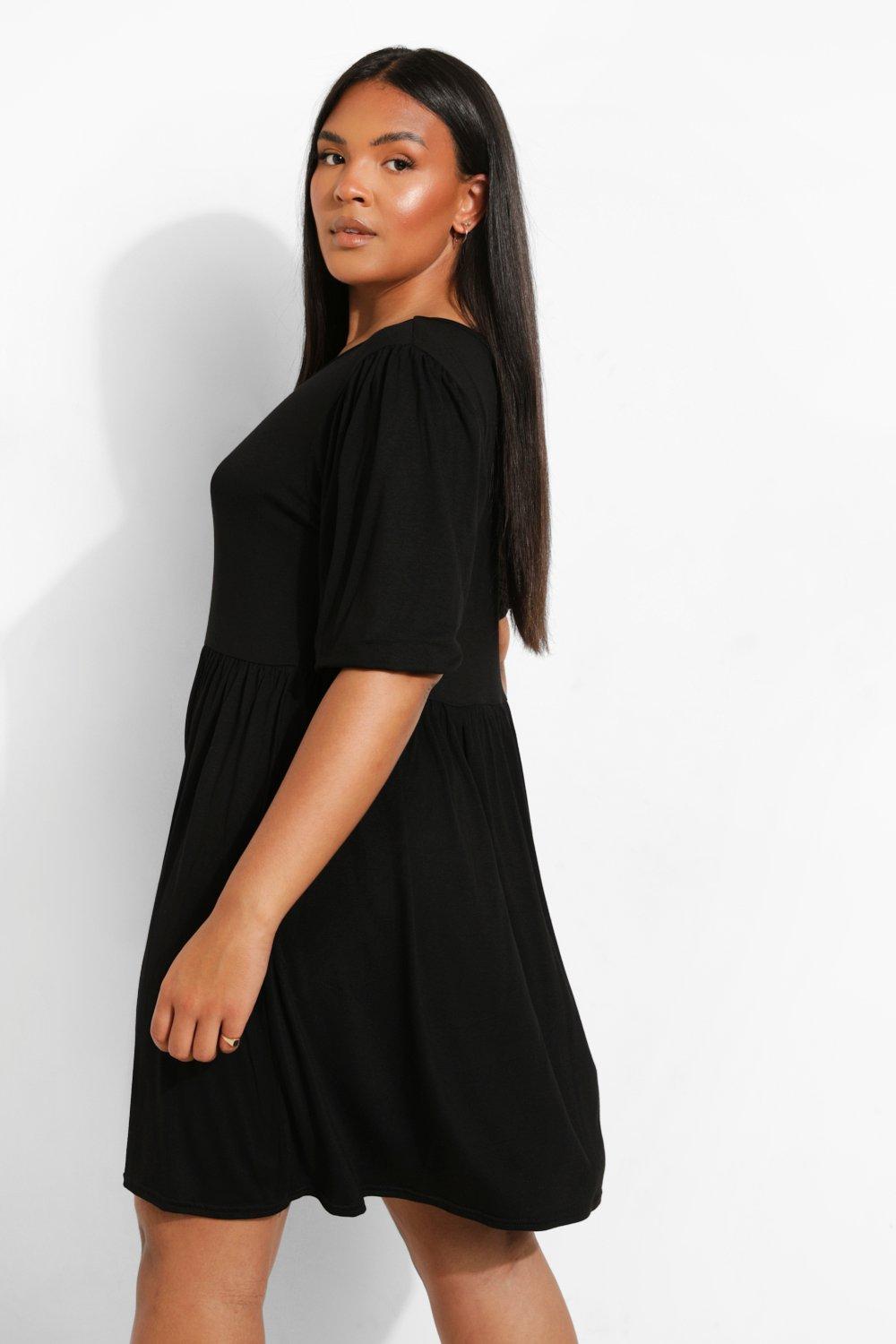 Boohoo black smock dress best sale