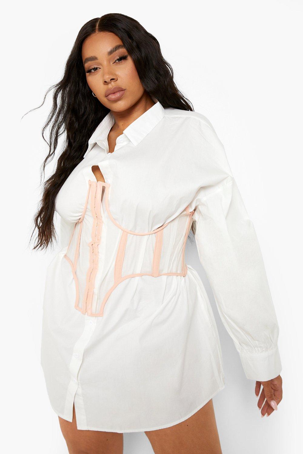 Plus Mesh Corset Detail Shirt Dress