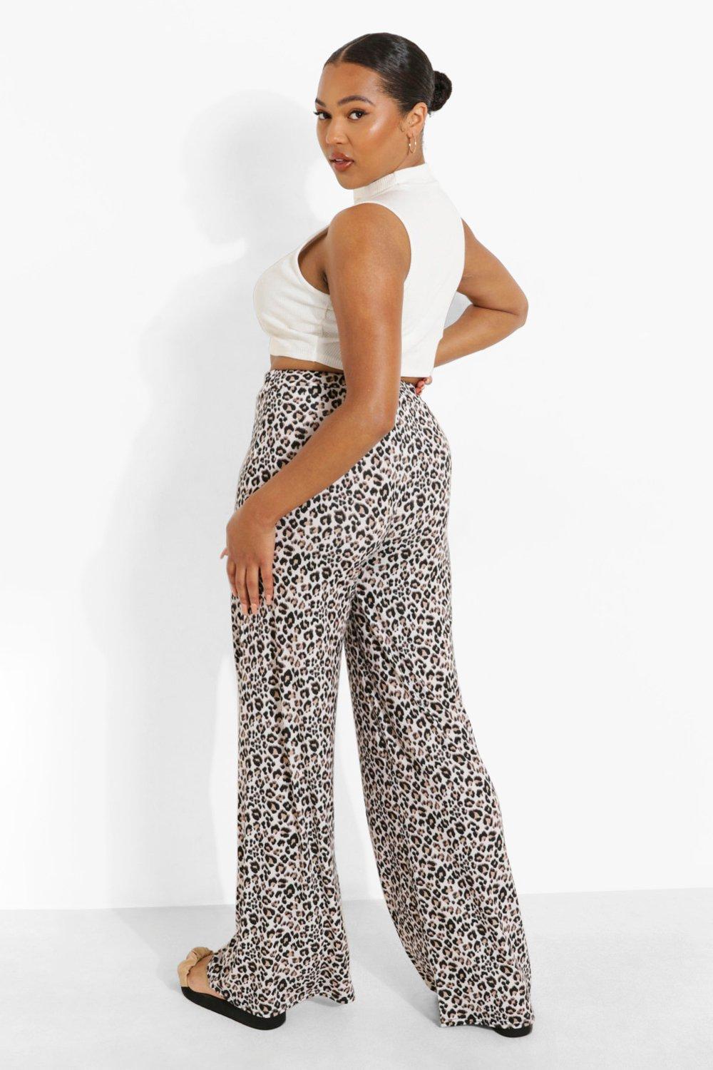 Plus Leopard Wide Leg Trouser boohoo UK
