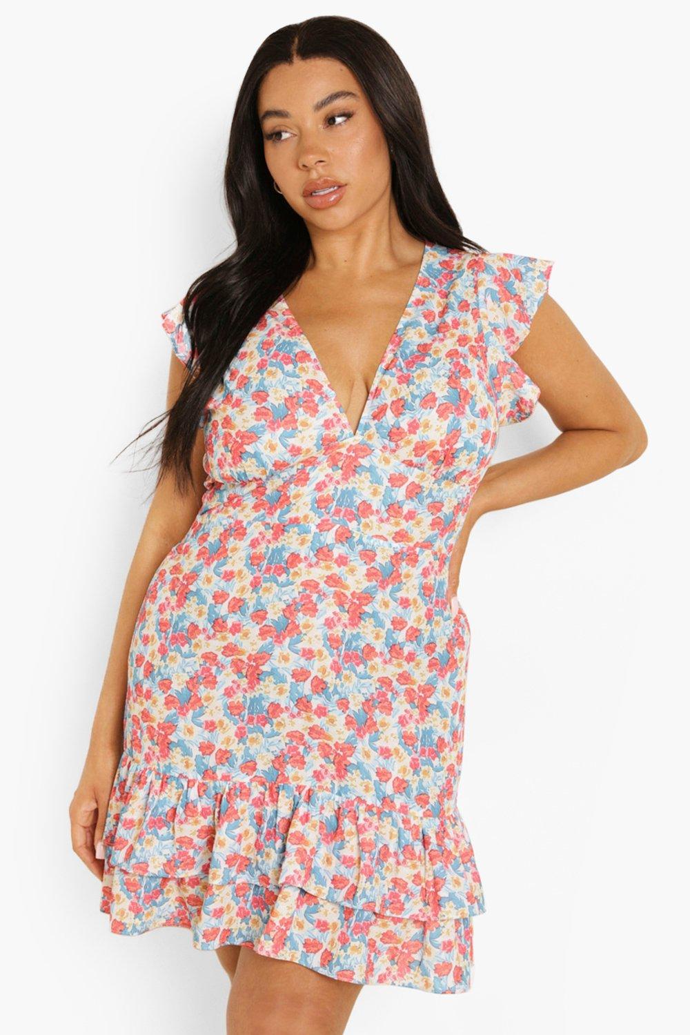 floral print frill hem dress