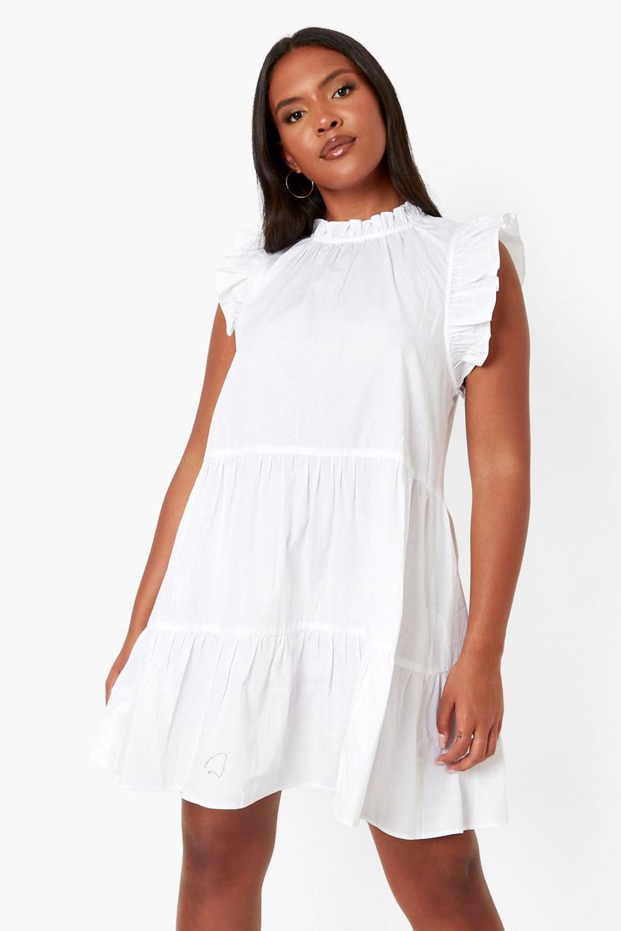 לבן שמלת סמוק מדורגת עם מלמלה למידות גדולות image number 1