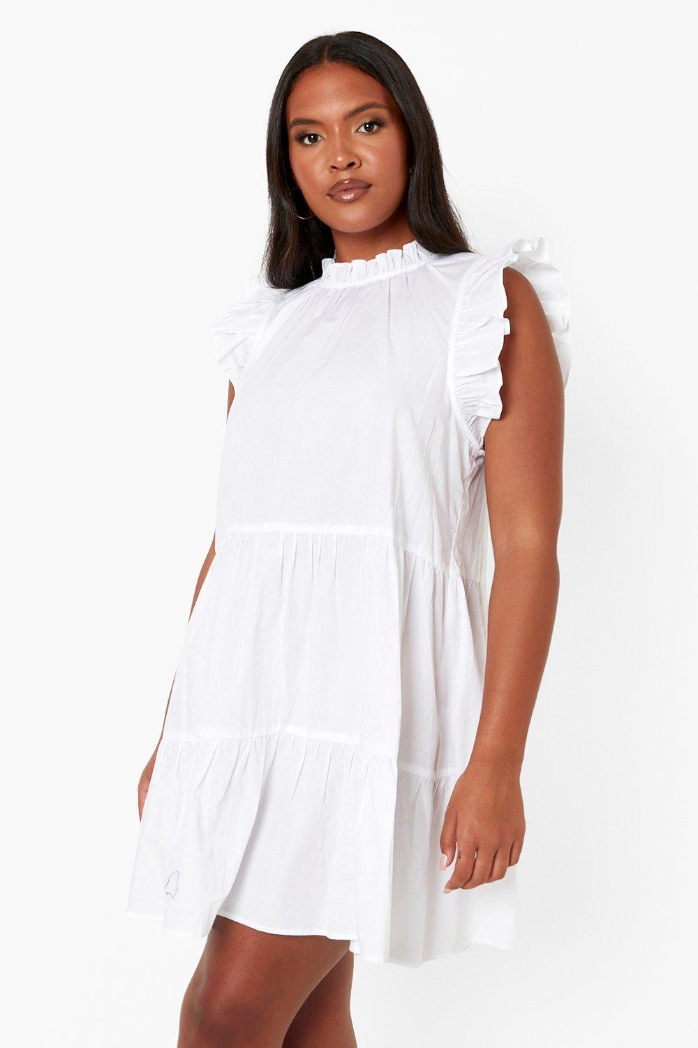 White ruffle 2025 smock dress