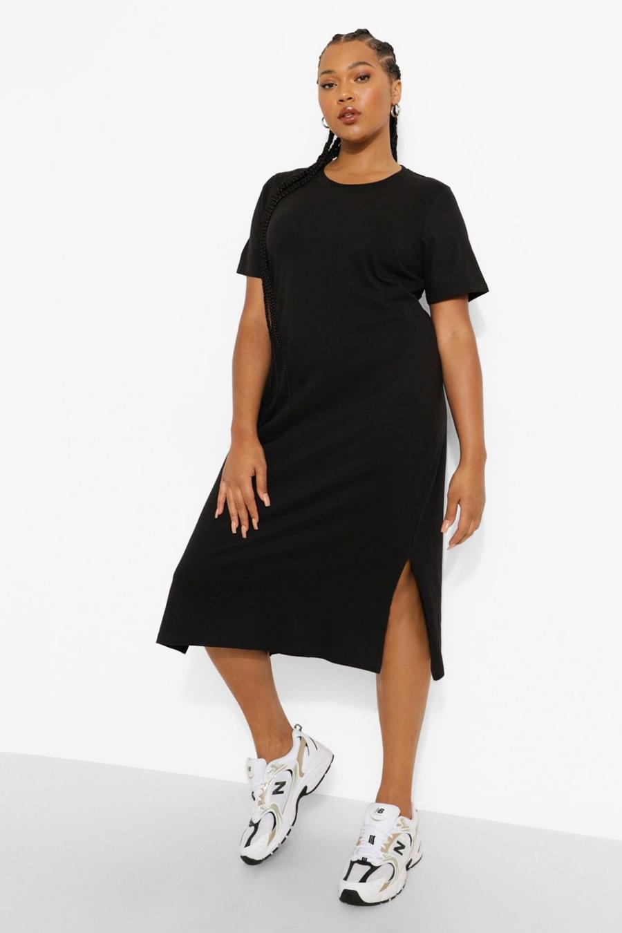 Black Plus Jersey Split T-shirt Midi Dress image number 1