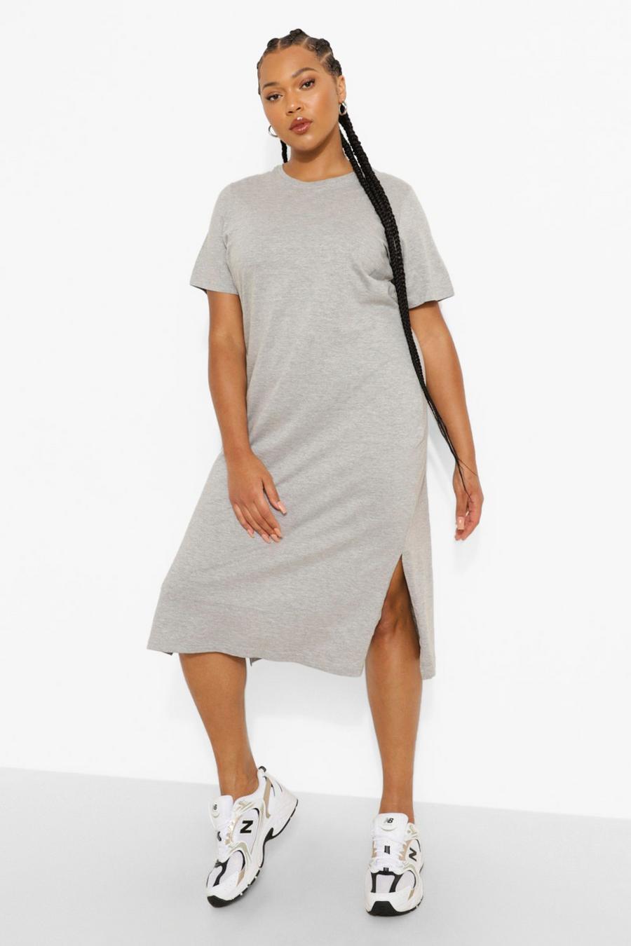 Grey marl Plus Jersey Split T-shirt Midi Dress